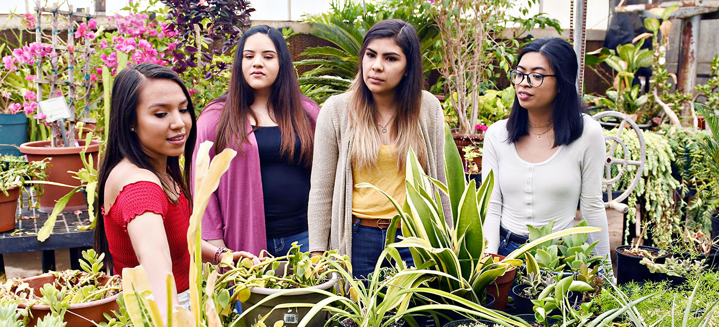 a female students in greenhouse